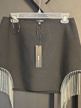 Fashion Nova Black Mini Skirt with Crystal Fringe
